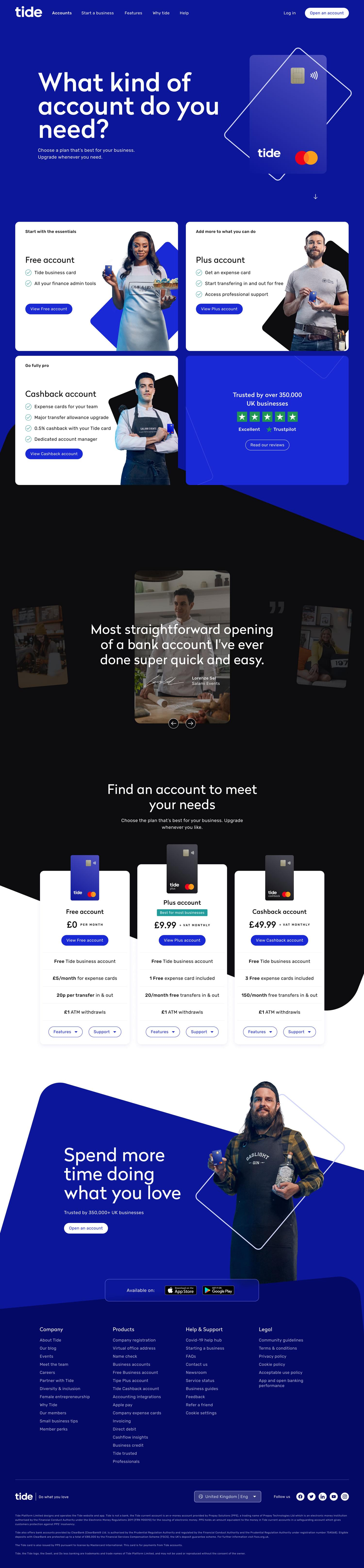 Tide accounts landing page
